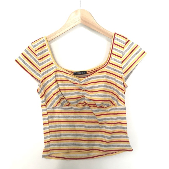 Yellow Crop Top with Sheer Striped Shirt – 2-Piece